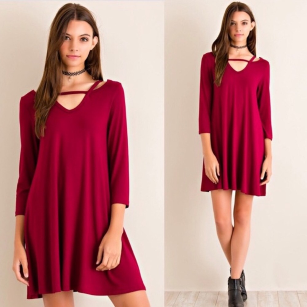 Burgundy slit shoulder dress NWT!